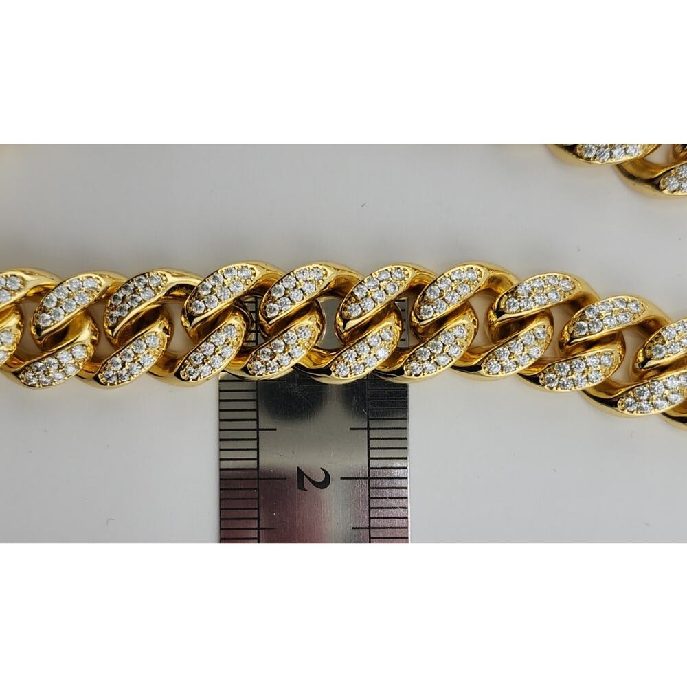18K Gold IP Plated, Stainless Steel, CZ Cuban Curb Chain Necklace, 10MM 18" - Picture 5 of 6